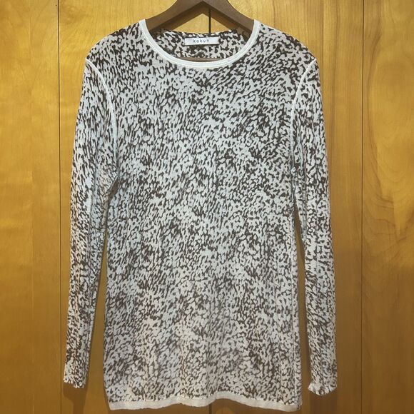 Kokun Sweater Womens XL Cashmere Bamboo Black & White Animal Print Sustainable - Picture 3 of 11
